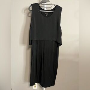 Elegant Layered Look Black Sleeveless Midi Dress